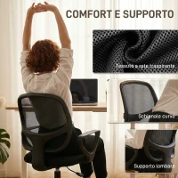 HOMCOM Sedia Ufficio Ergonomica Girevole in Rete Traspirante con Anello Poggiapiedi e Altezza Regolabile, Nero(m-6)
