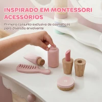 AIYAPLAY Penteadeira Infantil de Maquilhagem com Banco, Espelhos Giratórios, Gaveta e Acessórios e Bandejas, Rosa, +3 Anos(m-5)