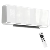 HOMCOM Wandgemonteerde 2000W keramische elektrische verwarmer, ventilator, thermostaat, timer, afstandsbediening, glazen paneel, Wit(m-11)