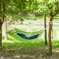 Outsunny Hangmat hangbed hangzetel hangend bed familie meerdere personen 210 kg 2 kleuren houten paal(m-2)