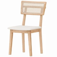 HOMCOM Eetkamerstoel met rotan rugleuning, kunstleren zitting en rubberhout, naturel(m-11)