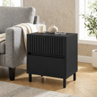 HOMCOM Bedside Cabinet, Bedside Table with 2 Drawers, Storage and Steel Legs for Bedroom, Living Room, Black(m-7)