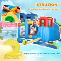 Outsunny Castello Gonfiabile per Bambini con Scivolo, Trampolino e Piscina, 390x300x197cm(m-7)