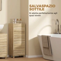 HOMCOM Mobile da Bagno Slim con Porta a Doghe, 3 Ripiani, Finitura Naturale(m-6)