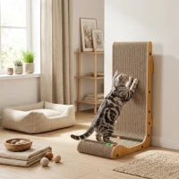PawHut Cat Scratching Board Wall Mounted Cat Scratcher Corrugated 3 Toy Balls 39 x 23.5 x 57.5 cm Brown(m-2)