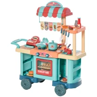 HOMCOM Cocina de Juguete para Niños de 3-6 Años con Ruedas Caja Registradora y Accesorios 79,5x33x90,5 cm Multicolor(m-11)