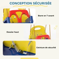 Outsunny Balançoire siège 3 en 1 évolutif pour enfant avec dossier et barre en T amovibles intérieur extérieur hauteur ajustable(m-6)
