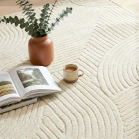 HOMCOM Tapis salon 200 x 140 cm, tapis à poils épais géométrique, moelleux et antidérapant, crème(m-9)
