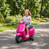 AIYAPLAY Scooter électrique enfant Vespa 6 V dim. 107L x 47l x 73H cm Musique MP3 Port USB Phare 2 roues d'entraînement - Rose(m-8)