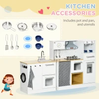 HOMCOM Cucina Giocattolo 2 Pezzi per Bambini 3-6 Anni con Utensili da Cucina, Luci ed Effetti Sonori, in MDF e PP(m-9)