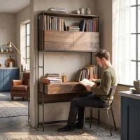 HOMCOM Computertisch mit Regalen und 2 Schubladen für das Home Office, 185 cm hoch, Braun Holzoptik(m-7)
