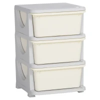 HOMCOM Organisateur de jouets pour enfants avec tiroirs à 3 niveaux, boîtes de rangement en plastique, 37 x 37 x 56,5 cm, crème(m-11)