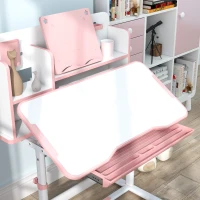 AIYAPLAY Set Scrivania e Sedia per Bambini Regolabili, Banco Scuola con Piano Inclinabile, Cassetto, Scaffale, Rosa(m-8)