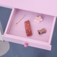 HOMCOM Toeletta per Bambine 3+ Anni in Legno, Set Tavolo da Trucco Giocattolo con Specchio e Sgabello, Rosa(m-8)