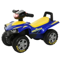 HOMCOM Quad Correpasillos con Licencia GOODYEAR para Niños Mayores de 18-36 Meses Coche Cuatrimoto con Funciones de Luces Bocina y Espacio Secreto de Almacenaje 60x31x42 cm Azul(m-1)