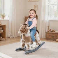 AIYAPLAY Baby Rocking Horse, Plush Animal Rocker with Realistic Sound and Toy, Rocking Toy Chair for Kids Aged 2-5, Brown(m-10)