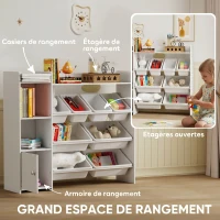 AIYAPLAY Meuble rangement enfant 3 à 8 ans, rangement jouets enfant avec 8 bacs amovibles, étagères de rangement, placard, blanc(m-4)