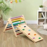AIYAPLAY Toddler Climbing Frame for Kids with Ramp, 3 in 1 Wooden Pikler Triangle Set for 18-48 Months, Multicolour(m-11)