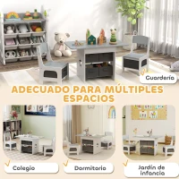 AIYAPLAY Mesa Infantil con 2 Sillas con 6 Cajones de Tela Diseño Estrellas para Niños y Niñas de 3-8 Años Gris Claro(m-7)