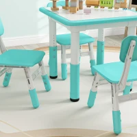 AIYAPLAY Set Tavolo e Sedie per Bambini 5pz con 4 Sedie Regolabili 32x36x52.5-56 cm e Tavolo 60x60x46-58 cm, Verde(m-7)