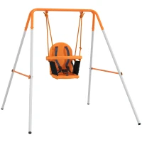 Outsunny Baloiço Infantil de Aço para Crianças dos 6 aos 36 Meses com Encosto Alto e Arnês de Segurança 122x146x122 cm Laranja(m-11)