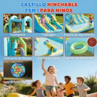 AIYAPLAY Castillo Hinchable Acuático 7 en 1 con Soplador 2 Toboganes Trampolín Piscina Canasta Columna de Boxeo 426x360x198 cm(m-4)