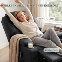 HOMCOM Elektrische sta-op-stoel van kunstleer, relaxfauteuil met afstandsbediening, USB-oplader, bekerhouder en zijvakken, zwart(m-5)