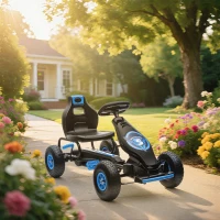 HOMCOM Go Kart a Pedali per Bambini da 5-12 Anni con Sedile Regolabile e Ruote in Gonfiabili, Blu(m-9)