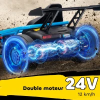 AIYAPLAY Voiture électrique GoKart kart électrique pour enfants 2 x 24 V moteurs mode dérive à 13 km/h 119 x 77 x 54 cm bleu(m-5)