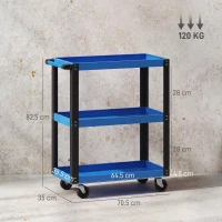 HOMCOM Cărucior pentru scule cu 3 rafturi, roți și mânere pentru garaj, mecanic, casă, sarcină 120 kg, albastru și negru(m-3)