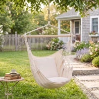 Outsunny Fauteuil suspendu extérieur chaise hamac avec 2 coussins, intérieur et extérieur, en tissu coton mélangé, crème(m-14)