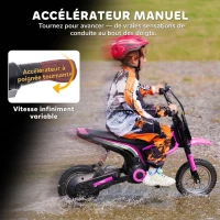 HOMCOM Moto cross électrique enfant moto électrique enfants moteur 350 W batterie 12V 8-16 km/h pneus gonflables 12'' rose(m-4)
