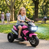 AIYAPLAY Kids Electric Motorcycle Ride-On Toy, 3-Wheel Battery-Operated Motorbike with Horn, Toddler Ride On Bike, Pink(m-2)