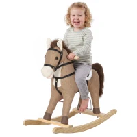 AIYAPLAY Caballo Balancín con Sonidos y Asas de Seguridad Base de Madera para Niños de 12 a 36 Meses Marrón Oscuro(m-16)