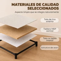 HOMCOM Cómoda para Dormitorio con 4 Cajones de Tela Marco de Acero Cajonera para Salón Oficina Vestidor Beige(m-6)