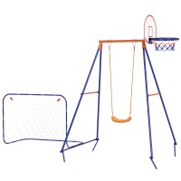 Outsunny Columpio para Niños de 3-8 Años 3 en 1 con Canasta y Portería de Fútbol Desmontable Marco de Acero Multicolor(m-11)