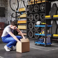 HOMCOM Cărucior pentru scule cu 3 rafturi, roți și mânere pentru garaj, mecanic, casă, sarcină 120 kg, albastru și negru(m-5)