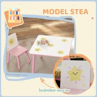 AIYAPLAY Set Mobilier Cameră Copii cu Masă și 2 Scaune pentru Copii de 3-8 Ani cu Model cu Stele, Roz(m-5)