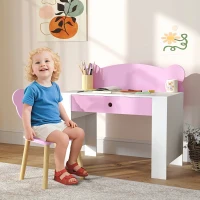 AIYAPLAY Set Scrivania per Bambini con Cassetto e Sedia con Schienale a Orsetto, Età 3-8 Anni, Rosa(m-2)