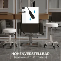 Vinsetto Salonkruk, in hoogte verstelbaar, kunstleer, tot 110 kg, Ø42x50-64H cm, wit(m-4)