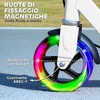 AIYAPLAY Monopattino per Bambini 3-8 Anni con Ruote Luminose, Impugnatura Regolabile e Freno Posteriore, Bianco(m-5)