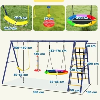 AIYAPLAY 6 in 1 Metal Kids Swing Set with 3 Swings, Climbing Ladder & Net, Basketball Hoop, for Ages 3-8(m-3)