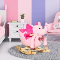 HOMCOM Caballito Balancín con Ruedas Forma de Elefante Caballo Balancín para Bebés de +18 Meses con Músicas 60x35x45 cm Rosa(m-10)