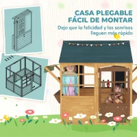 AIYAPLAY Casita de Juegos Infantil de Madera con Ventanas Pizarras Tejado y Toldo 173x117x144 cm Madera Natural(m-5)