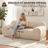 HOMCOM Canapé 2 Places en Chenille, Canapé de Salon 174cm, Assise et Accoudoirs Larges Rembourrés, Entièrement Compressé, Beige(m-6)
