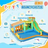 AIYAPLAY 8 in 1 Inflatable Bounce House with 550W Blower, Slide, 2 Pools, Basketball Hoop, Climbing Wall, Water Gun, Ring Toss(m-4)