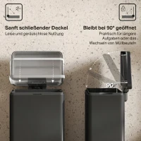 HOMCOM Pedaalemmer 20 liter met softclose-deksel, pedaal en uitneembare binnenemmer, matzwart, 34,2 x 30,6 x 44,2 cm(m-5)