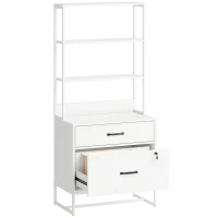 HOMCOM Mueble Archivador con Estantería 2 Cajones Encimera para Impresora Cerradura para A4 Letter Legal Blanco(m-1)