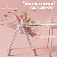 AIYAPLAY Seggiolone Pappa Pieghevole per Bambini 6-36 Mesi con Altezza Regolabile, Doppio Vassoio Lavabile, Ruote, Rosa(m-4)