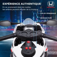 HOMCOM Moto Électrique Enfants sous Licence HONDA 6 V, 3 Km/h, Musique & Lumière, 2 Roues d'Entraînement, Blanc(m-5)